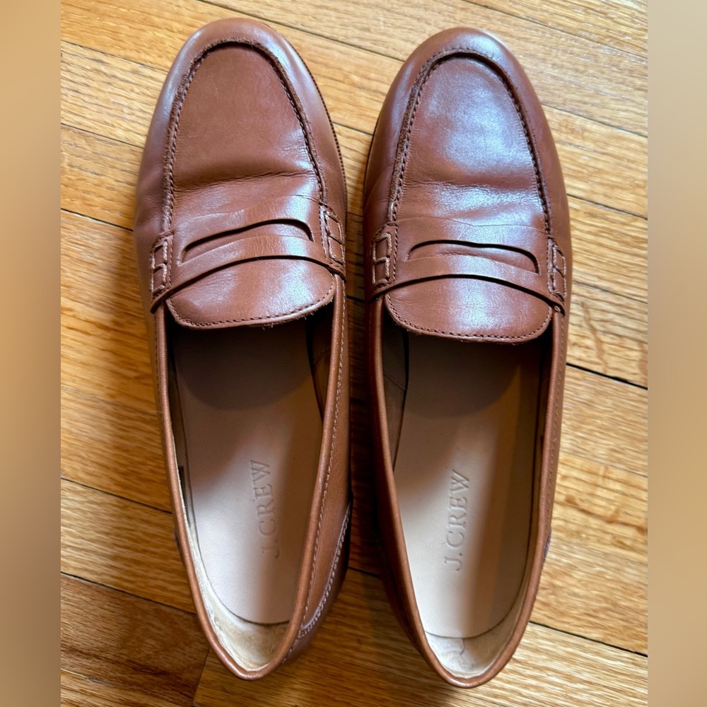 J.Crew Women's Tan Leather Penny Loafers Size 8 Classic Professional